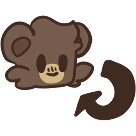 a headshot of a brown bear with an arrow curved to point from them to them.